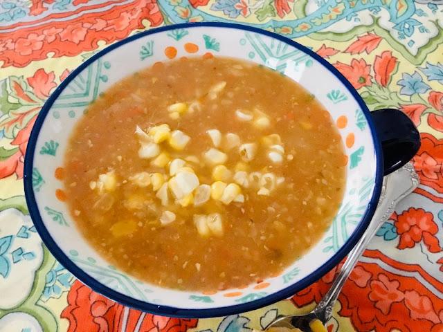 Vegan corn chowder bowl of corn chowder