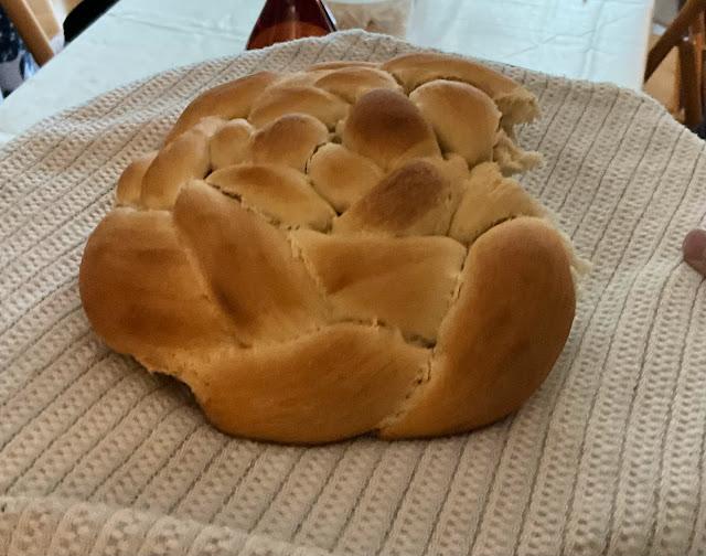 round challah , braided bread