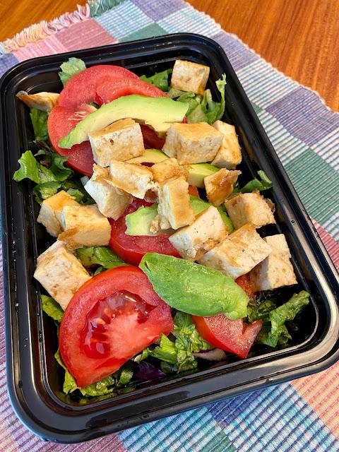 tofu cubes over salad crispy tofu and salad