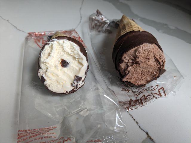 Cross-section of two Kit Kat Cones.