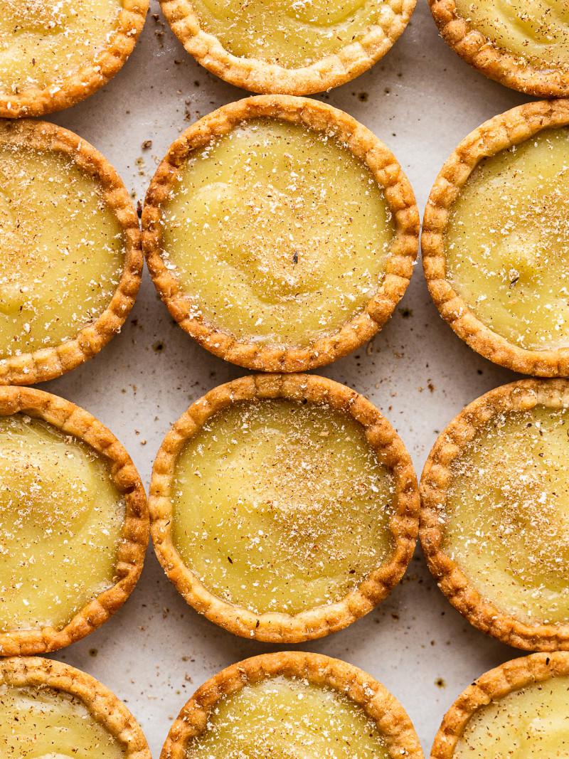 vegan custard tarts lined up