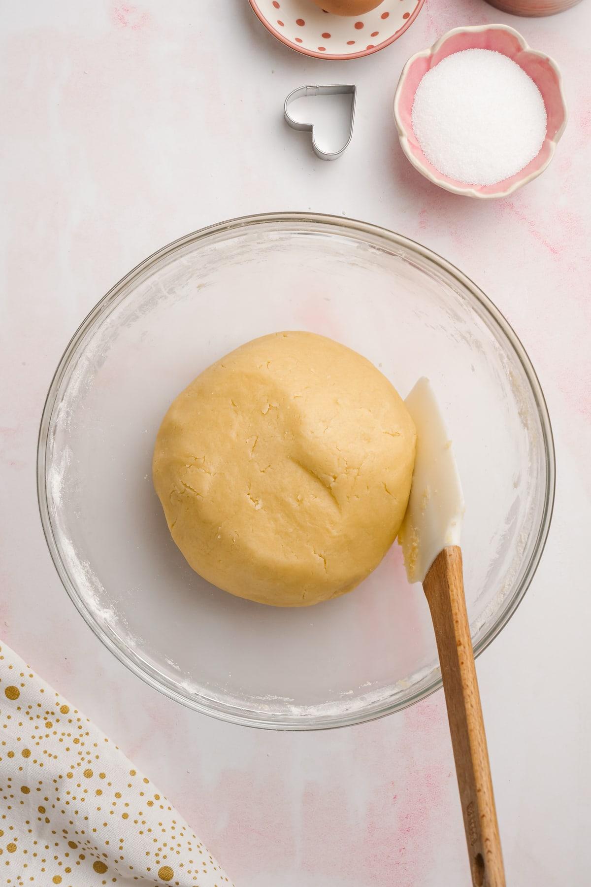 valentines day cookies 7 sugar cookie dough in a ball in a bowl