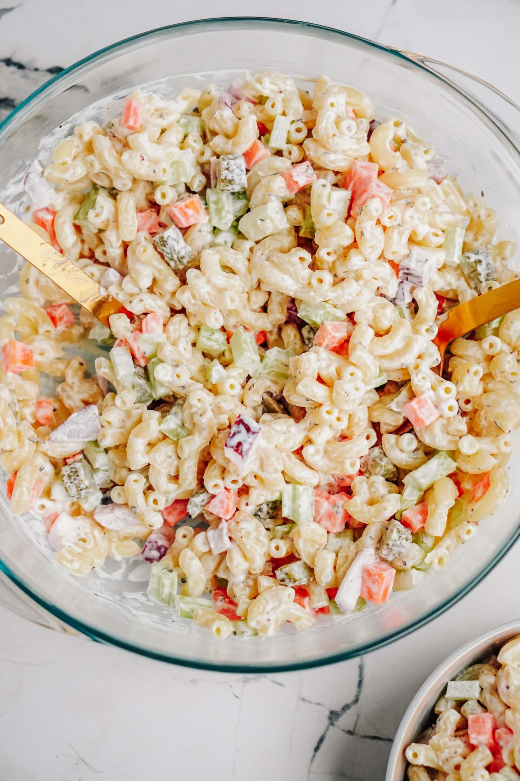 macaroni salad in a serving bowl
