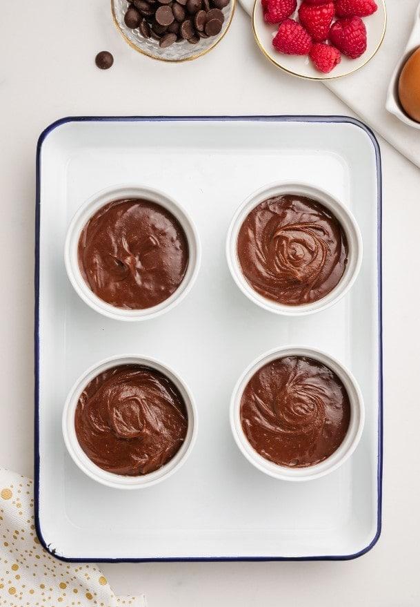 molten lava cake 10 min min unbaked molten lava cakes in ramekins on baking sheet