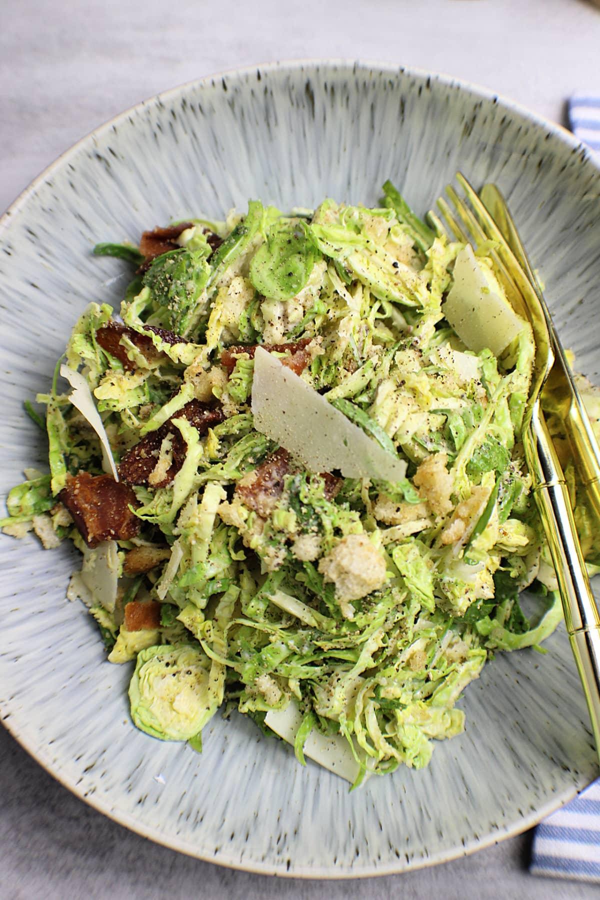 Brussels Sprouts Caesar Salad on salad plate