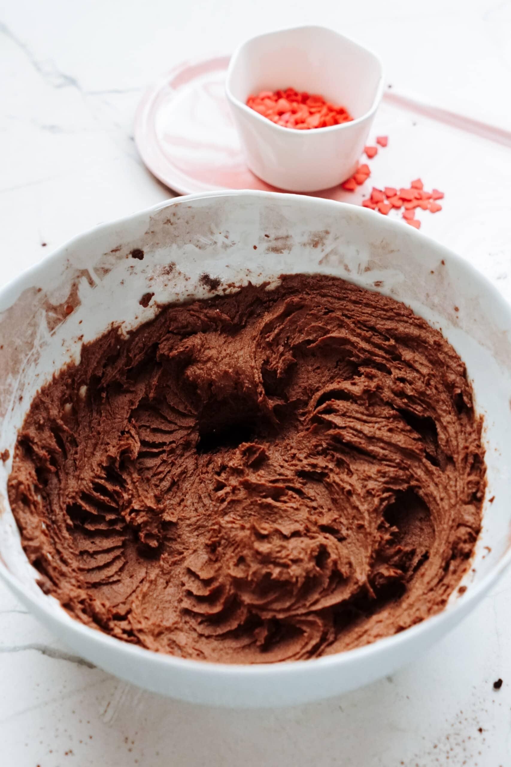 chocolate frosting in a bowl