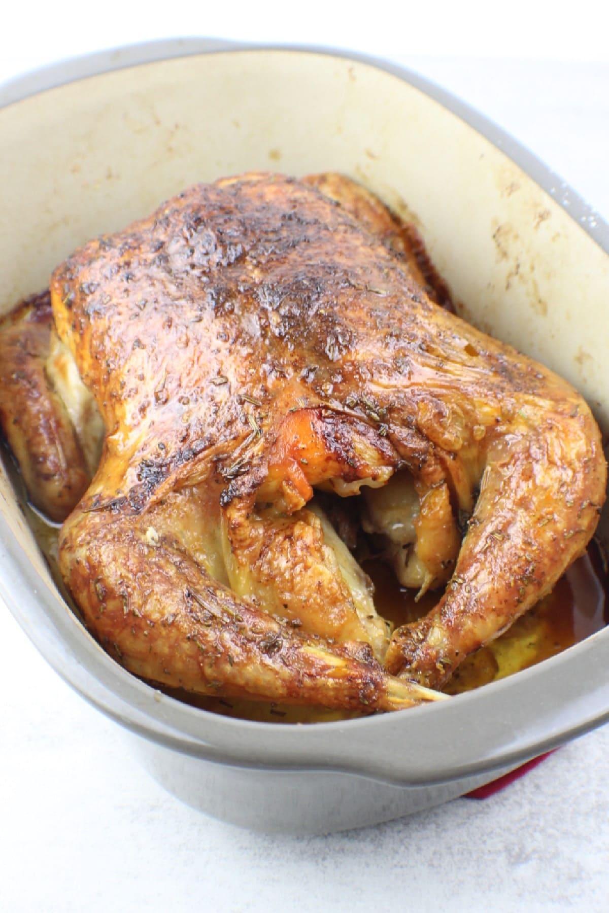 roasted sous vide spatchcock chicken in pan