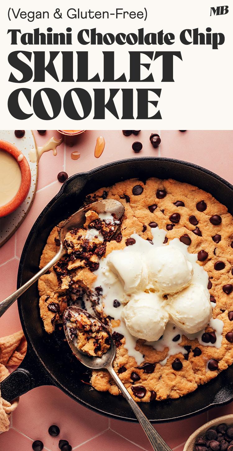 Image of tahini chocolate chip skillet cookie