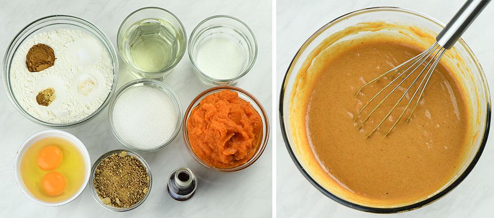 Pumpkin muffins dough with ingredients.